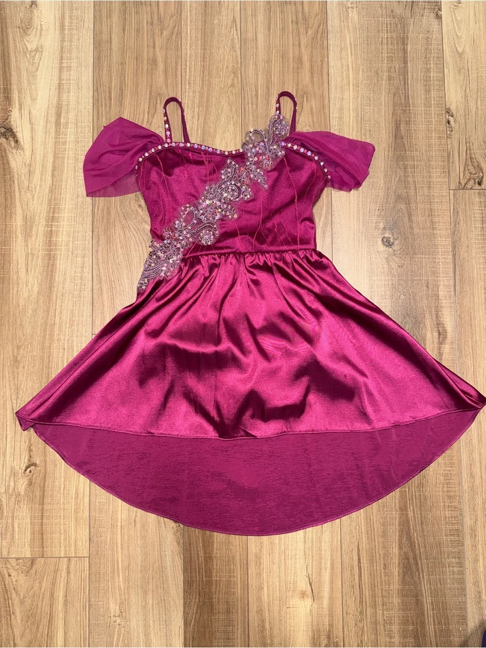 Weissman Fuchsia Pink Dance Costume with Beaded Applique